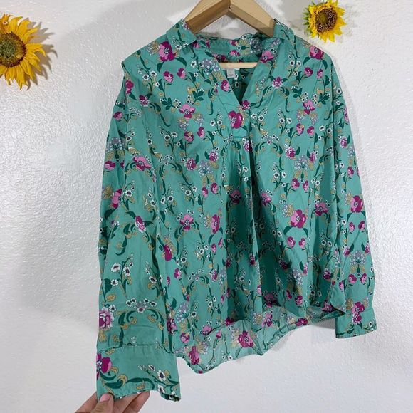 Charter Club Floral Animal Print Latch Sleeve Collar Blouse Size Large Women’s - Picture 4 of 10